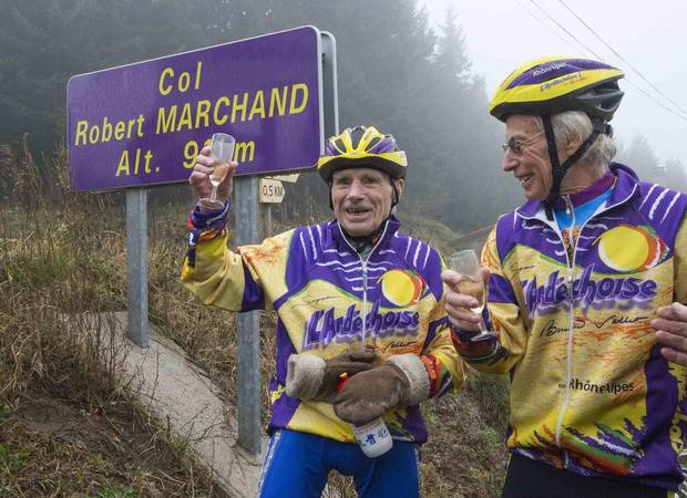 Riding along at 103. French cyclist Robert Marchand